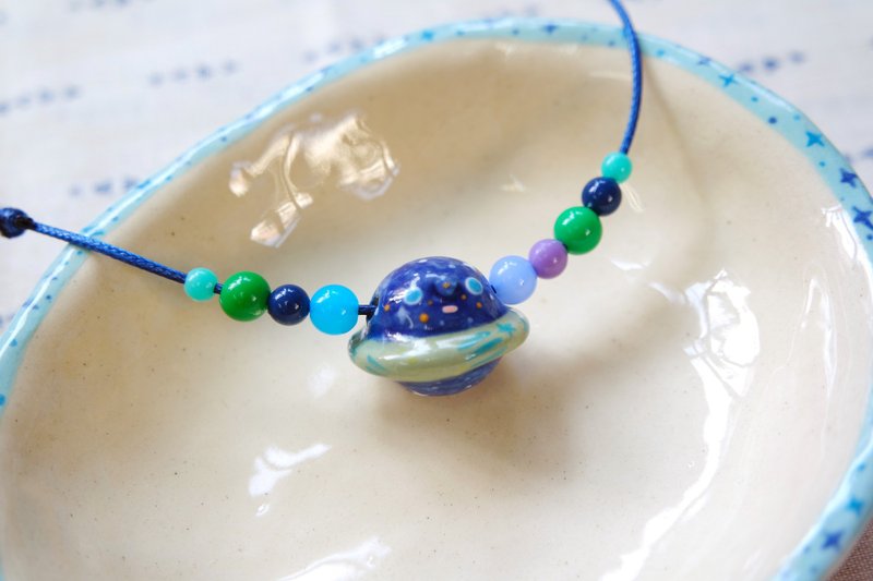 深藍色 球體 月球月亮星球 陶瓷 項鍊 [限量品] - 頸鏈 - 陶 藍色
