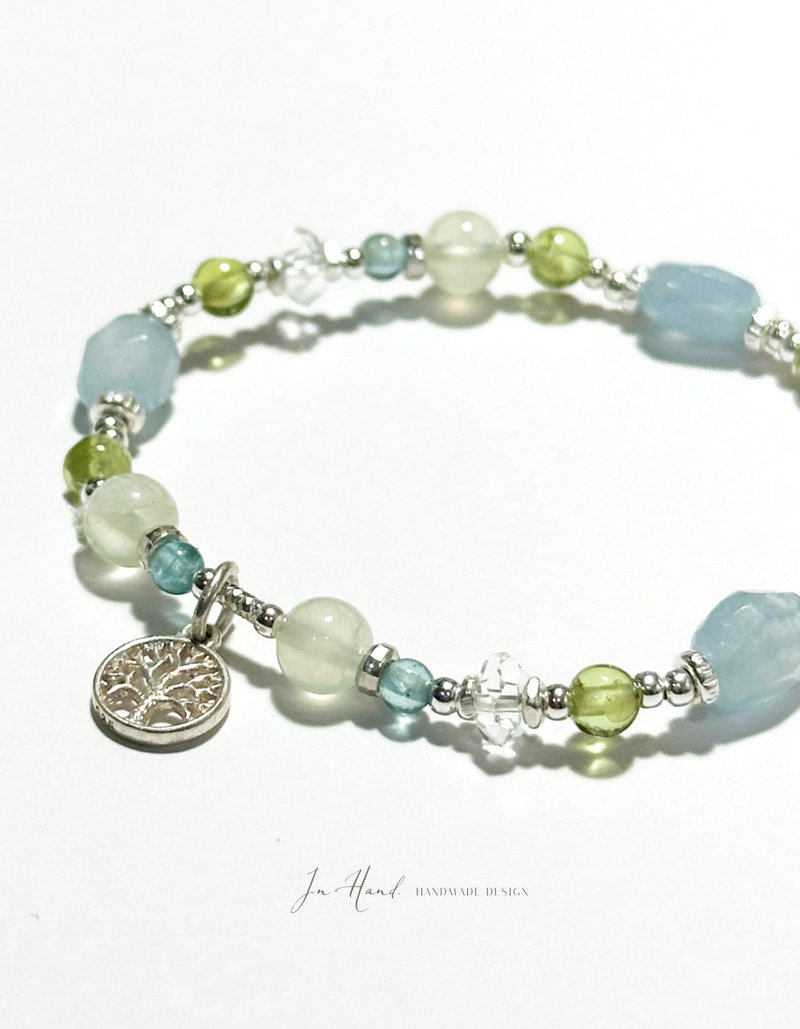 Picnic Time - Prehnite, Aquamarine, Peridot - Sterling Silver Design Bracelet - Bracelets - Crystal Green