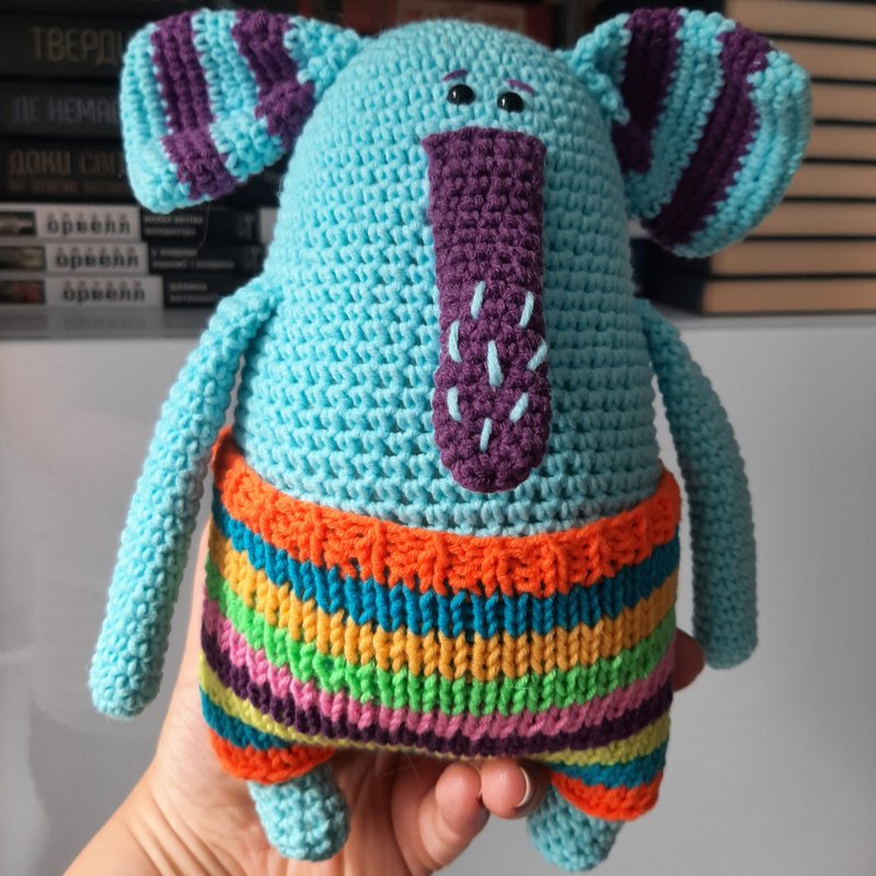 Crochet blue elephant, soft plush elephant, toy handmade blue elephant for kids - 寶寶/兒童玩具/玩偶 - 其他材質 