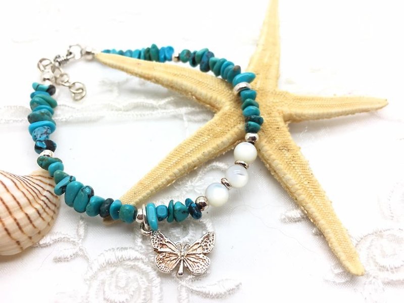 Sea blue pearl bracelet - สร้อยข้อมือ - เครื่องเพชรพลอย สีน้ำเงิน
