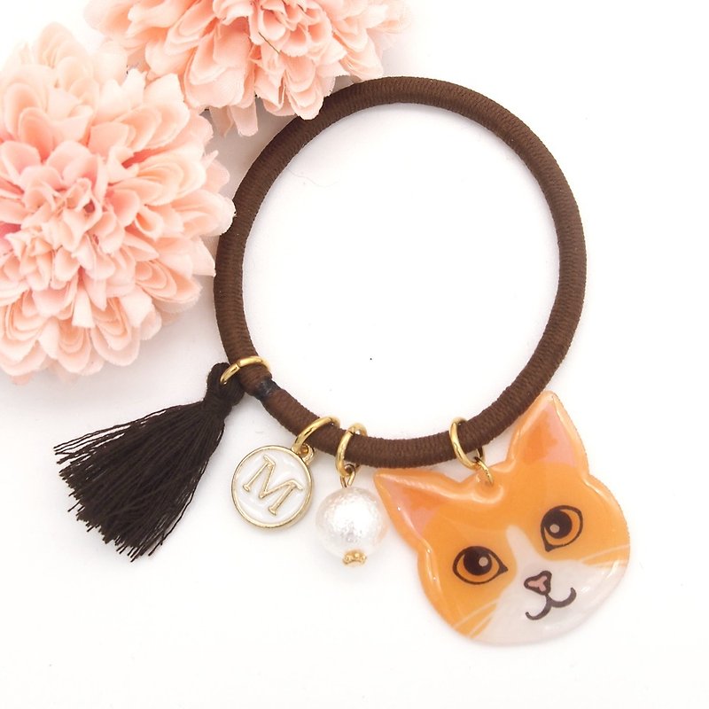 Meow handmade cat and cotton pearl hairband - yellow ad white cat - Hair Accessories - Acrylic Brown