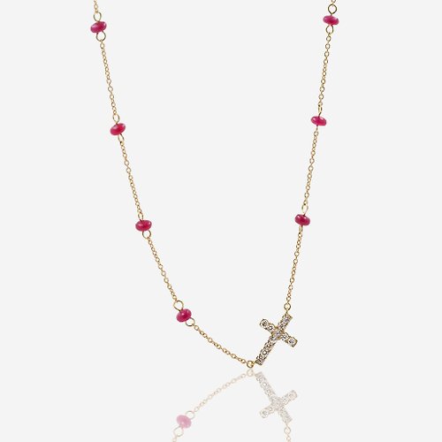Kelimeraki Jewellery Rosary Cross Necklace | 彩珠十字頸鏈 | 18K 黃金