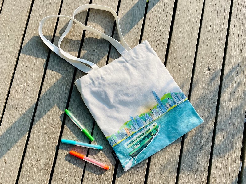 【Hong Kong Star Ferry】 Side Back Canvas Bag丨Amazing Studio - Messenger Bags & Sling Bags - Cotton & Hemp White