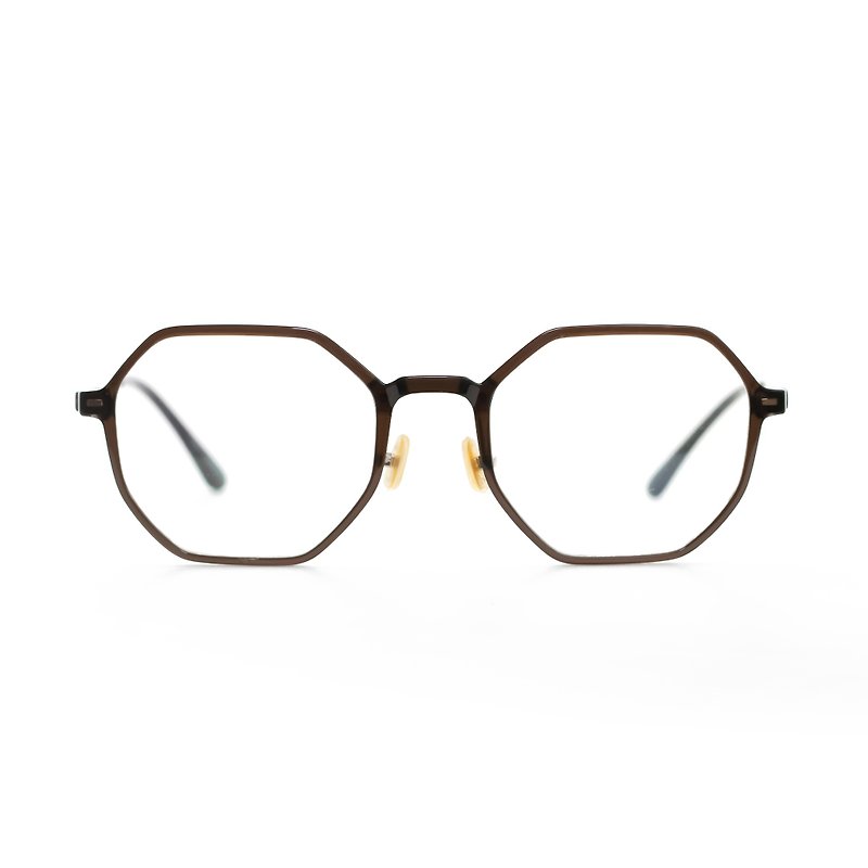 Polygonal lightweight steel glasses - black tea brown - Glasses & Frames - Other Materials Brown
