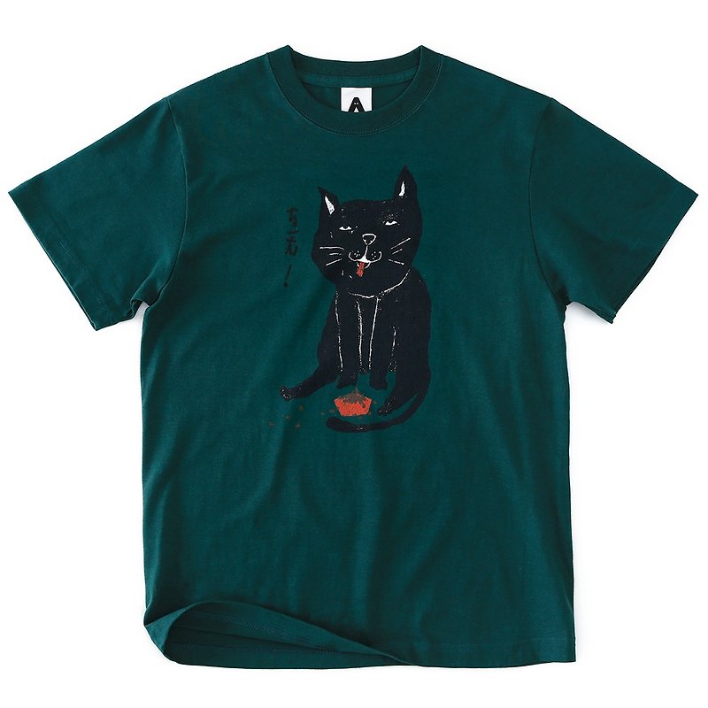 Project A illustration T/ㄎㄧㄤ猫~ dark green/limited basic version/short-sleeved top - เสื้อยืดผู้ชาย - ผ้าฝ้าย/ผ้าลินิน สีเขียว