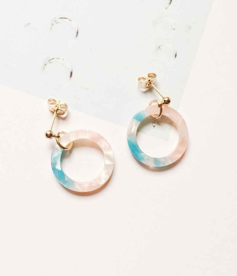 La Don - Earrings - Marble in the ring - Bright blue ear / ear clip - ต่างหู - อะคริลิค สีน้ำเงิน
