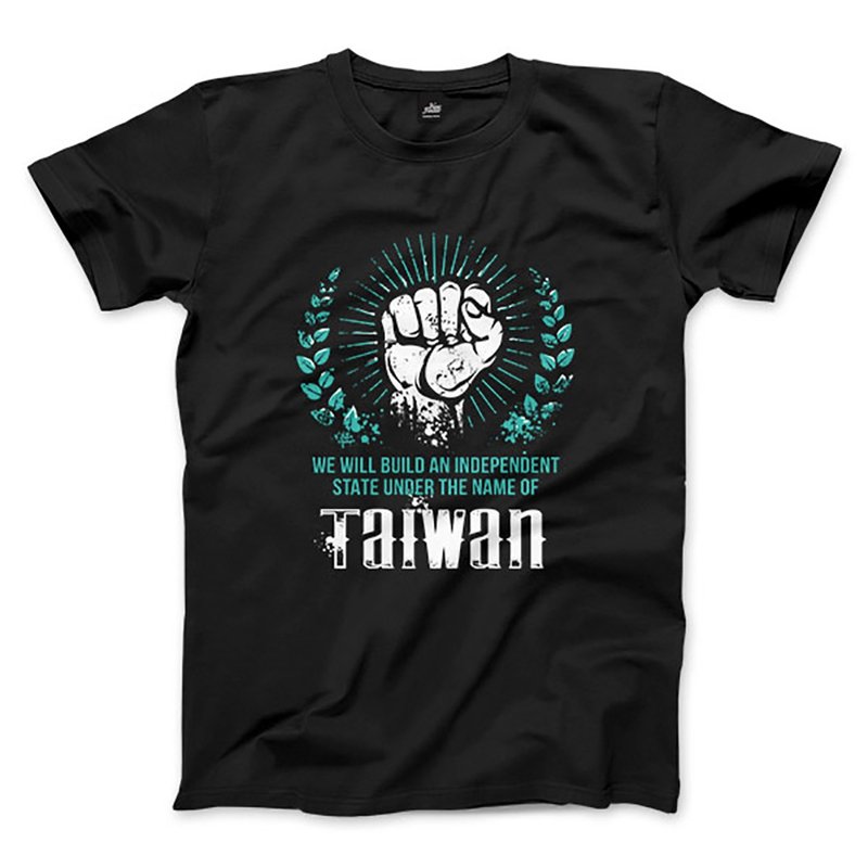 建國運動 - 黑 - 中性版T恤 - 男 T 恤 - 棉．麻 黑色