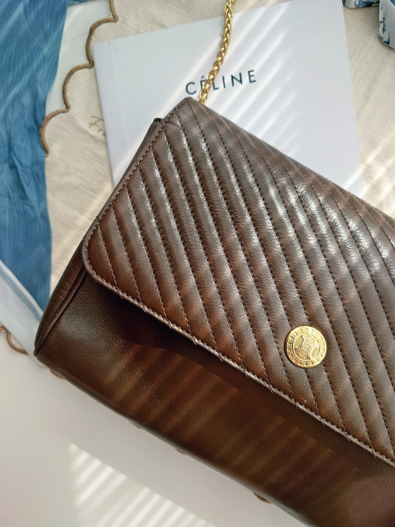 Second-hand bag CELINE gold buckle Arc de Triomphe dinner bag clutch bag chain bag crossbody bag crossbody bag shoulder bag - Messenger Bags & Sling Bags - Genuine Leather Brown