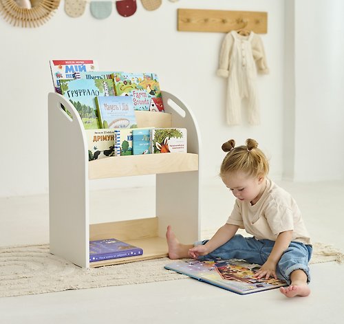 ODEAS 白色兒童木製書架 兒童書櫃 兒童房書架 正面書架