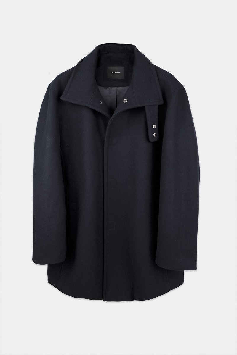 SEANNUNG 毛料高領大衣 - 男夾克/外套 - 羊毛 藍色