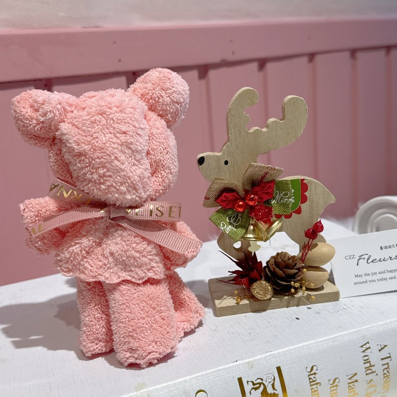 Healing Christmas Elk and Bear Towel Gift Box (Exchange Gift/Christmas Gift/Birthday Gift) - ของวางตกแต่ง - ไม้ หลากหลายสี