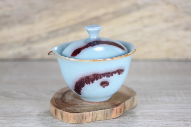 【我愛媽媽】山水 汝窯牛血紅 蓋碗 蓋杯 鶯歌名家葉敏祥作品 - 茶壺/茶杯/茶具 - 瓷 