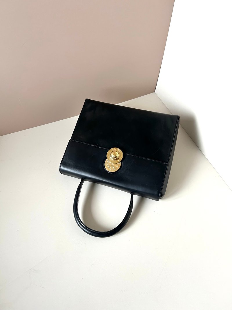 絕版稀有品中古二手Celine移動金色星球黑色皮革凱莉手袋小古董包 - 側背包/斜背包 - 真皮 黑色