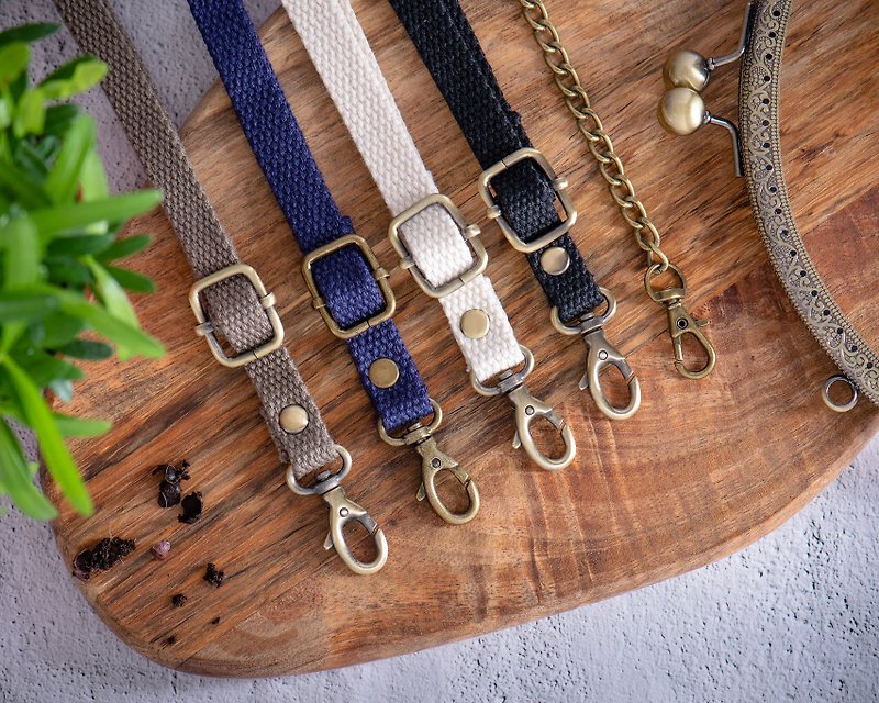 [Metal gold bag accessories] bronze metal chain, adjustable cotton strap black, white, blue, gray - Other - Other Metals 