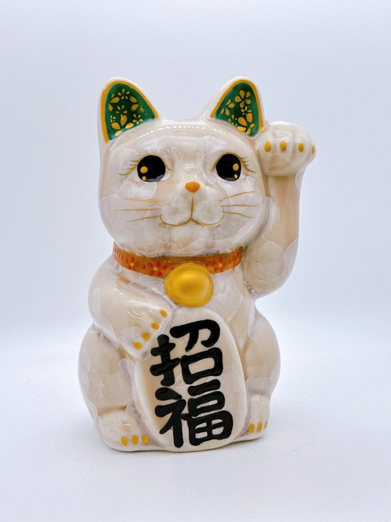 【福杏綻華】日本清水燒招財貓 | 花結晶 杏 - 億万両 左 中號 - 擺飾/家飾品 - 瓷 卡其色