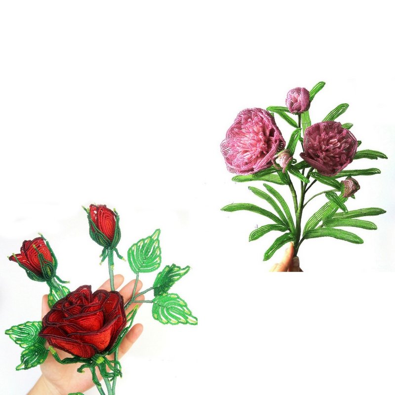 Digital Download - PDF | Beaded Flowers pattern | Peony and Rose - 手工藝教學/工具書 - 其他材質 