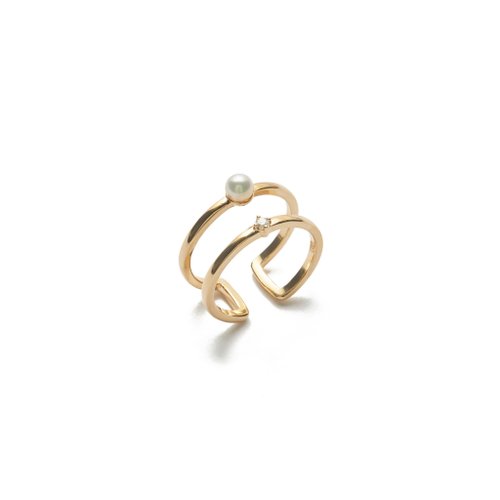 ARTISMI 雙環珍珠戒指 925銀厚鍍18K金 Enring Pearl Ring