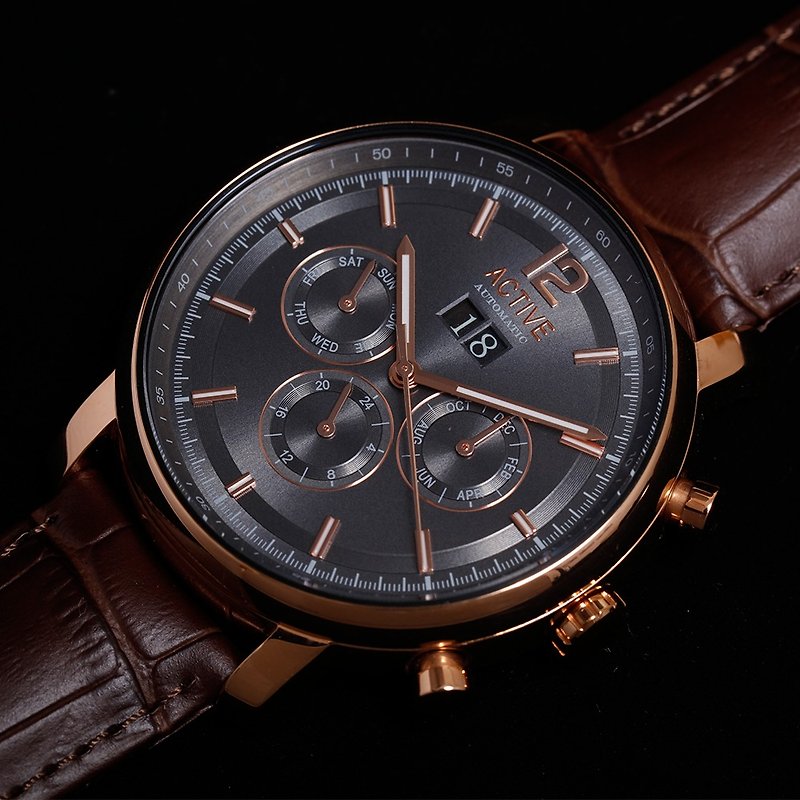 ACTIVE Automatic Collection – Grey & Gold Strap - นาฬิกาผู้ชาย - สแตนเลส สีเทา