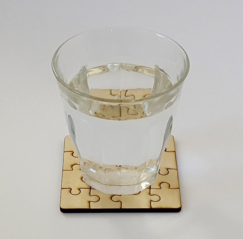 Set of 2 puzzle wooden coasters natural - ที่รองแก้ว - ไม้ สีกากี