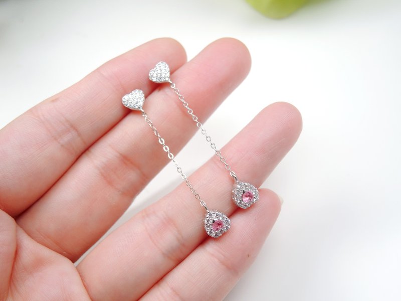 Mother's Day Gift Box Where the Heart Goes - Full Diamond Love Streamline Design Pink Tourmaline 925 Sterling Silver Earrings - ต่างหู - เครื่องเพชรพลอย สึชมพู