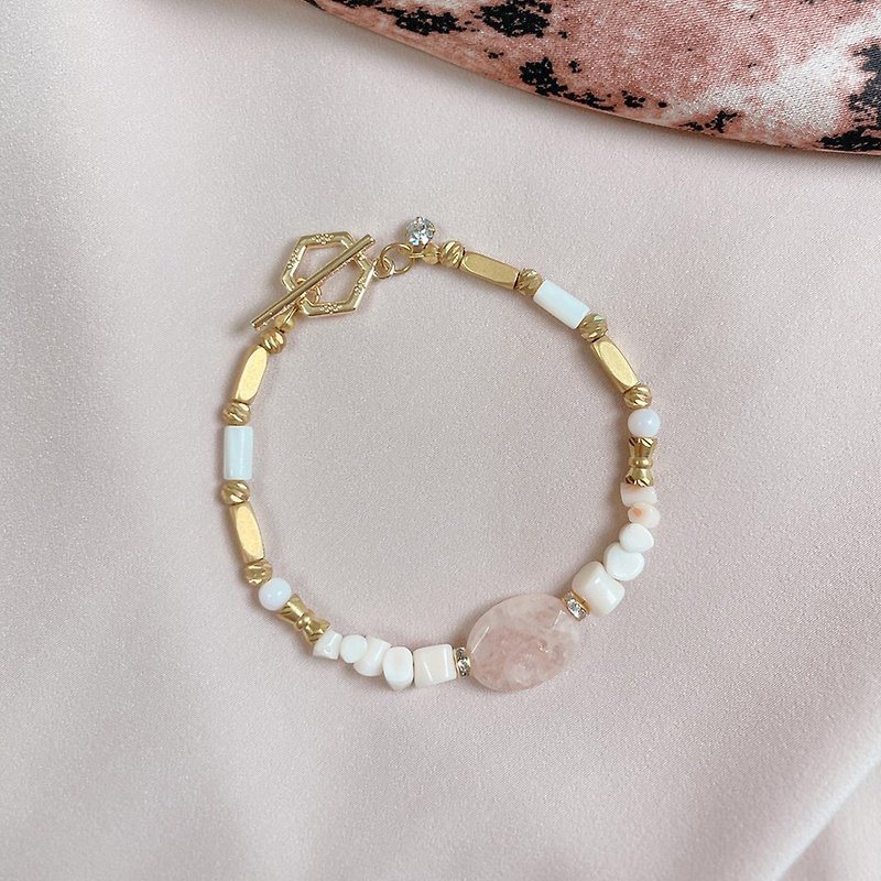【Out of Print】Secret Promise | Natural Stone Ball Bracelet - Bracelets - Other Metals Pink