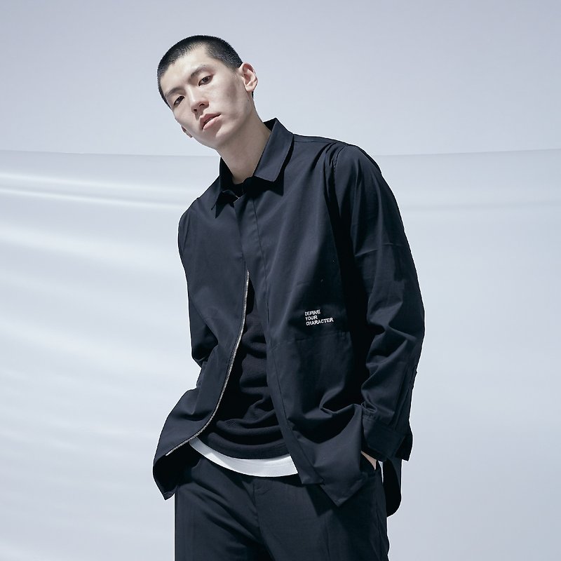 DYCTEAM - BLACK simple shirt 拉鍊長版襯衫 - 男襯衫/休閒襯衫 - 聚酯纖維 黑色