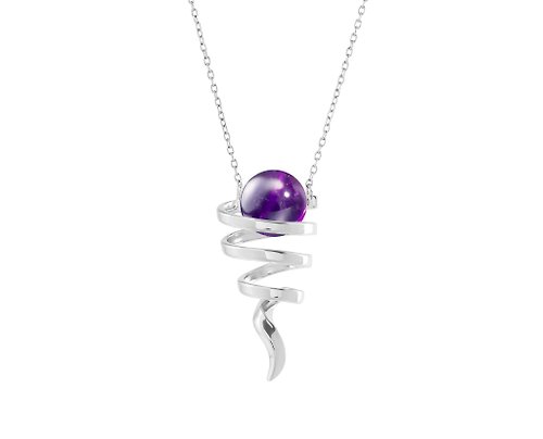 Majade Jewelry Design 波浪形紫水晶項鍊 2月誕生石時尚吊墜 簡約925純銀抽象漩渦墜子