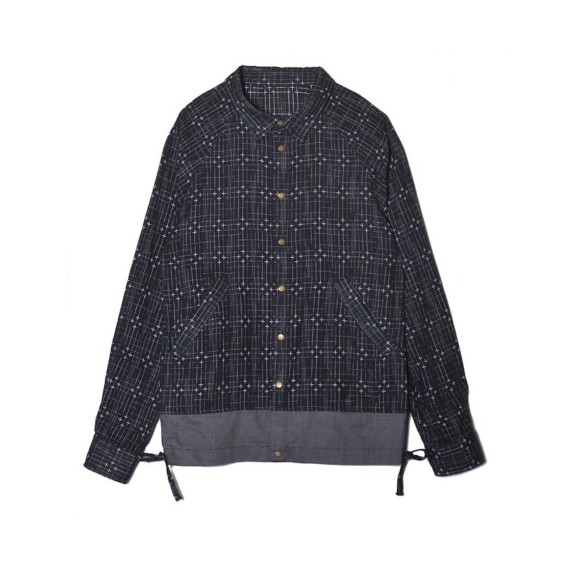 oqLiq - Display in the lost - Frosted glass cross stitch shirt - Men's Shirts - Cotton & Hemp Black