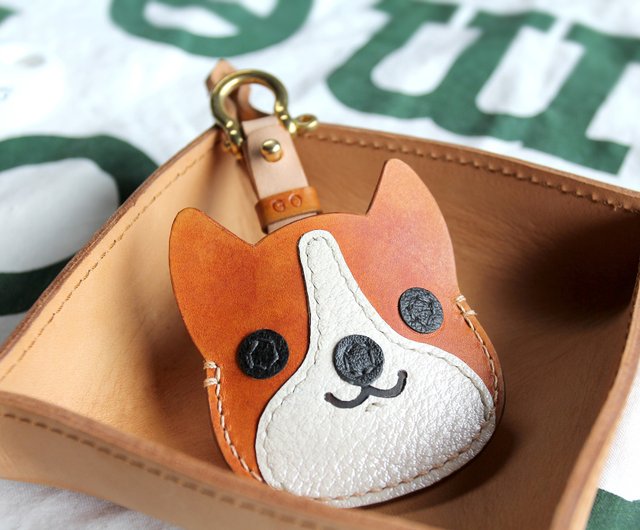 Customized Handmade Leather Corgi Dog Keychain