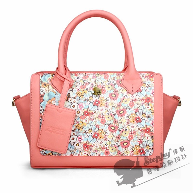 Stephy果果SB095-BI 粉色碎花系列女款可愛藝術印刷設計的手提包 - 手提包/手提袋 - 真皮 