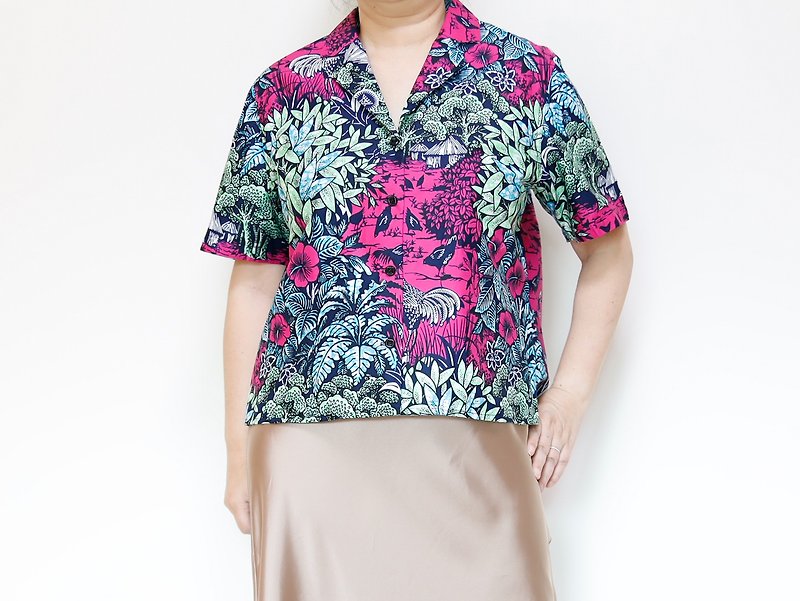 African print Aloha shirt  For travel, festivals, camping, etc. - Women's Tops - Cotton & Hemp Multicolor