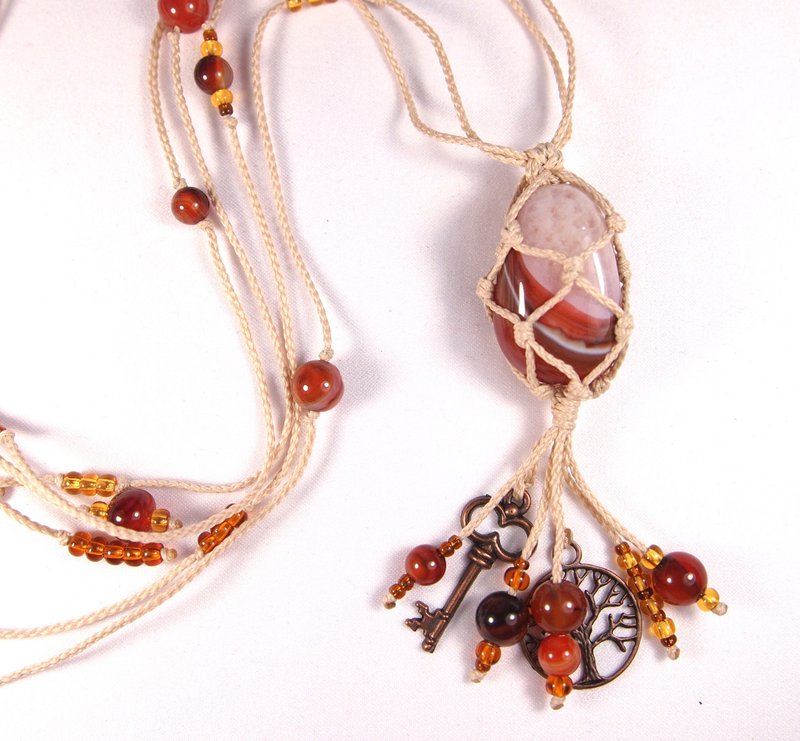 Macrame pendant pattern Sandra Macrame wrapped stone tutorial for beginners - 手工藝教學/工具書 - 其他材質 