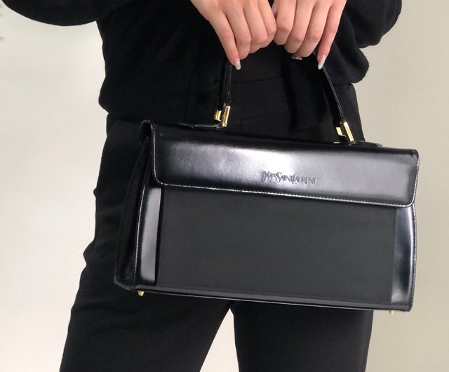 「美品」Yves Saint Laurent ブラックハンドバッグ YVES SAINT LAURENT イヴサンローラン ヴィンテージ YSL ロゴ