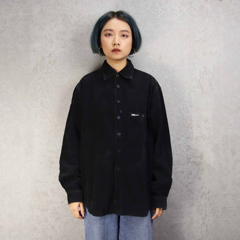 Tsubasa.Y Antique House A09 Pure Black Corduroy Shirt, Corduroy Shirt - Women's Shirts - Other Materials 