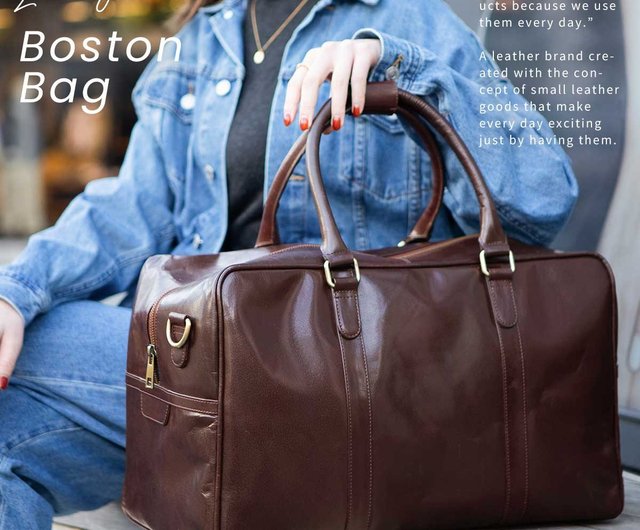 本革ボストンバッグ牛革ショルダーストラップ付き大容量鞄bag Boston Bag Brown Hab014 設計館leather Goods Shop Hallelujah 手提包 手提袋 Pinkoi