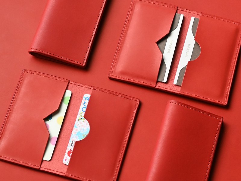 Leather Card Case ( Custom Name ) - Joy Red - ที่เก็บนามบัตร - หนังแท้ สีแดง