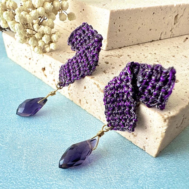 Crochet embroidery thread earrings - Earrings & Clip-ons - Thread Purple