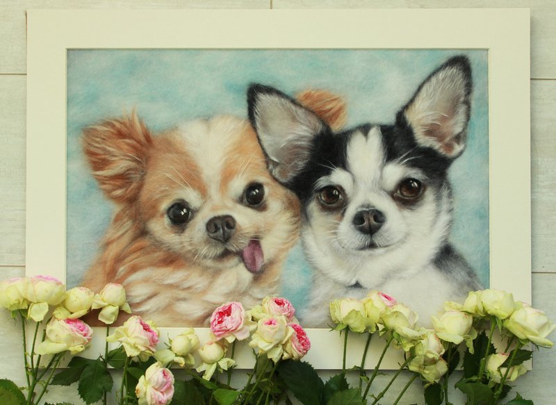 Custom Double felted dog portrait, Christmas Gift Wrapping,Customized gift - ภาพวาดบุคคล - ขนแกะ หลากหลายสี