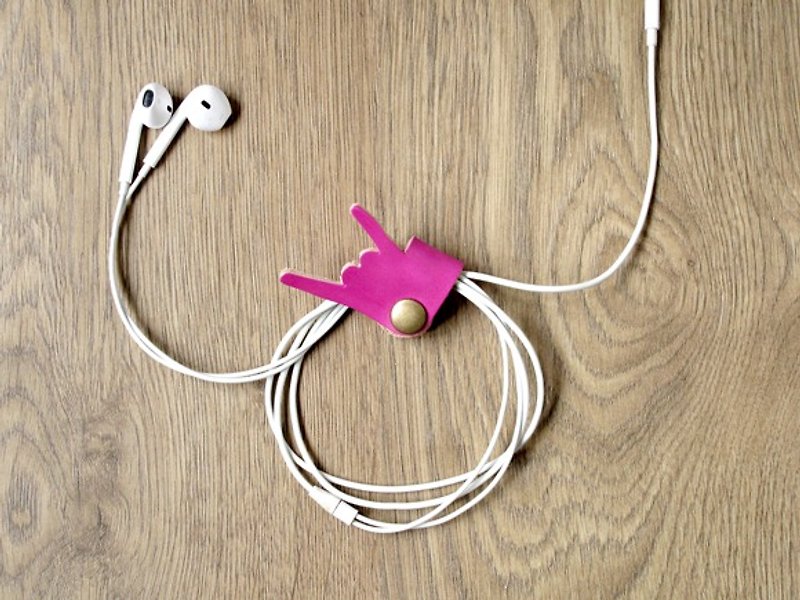 Hand-dyed series of music, please don’t stop rocking the headphone cord and leather headphone hub (pink) - ที่เก็บสายไฟ/สายหูฟัง - หนังแท้ สึชมพู
