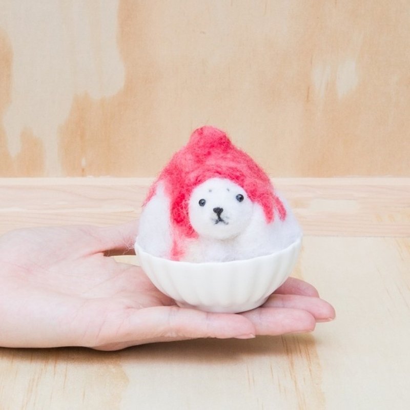 Strawberry Shaved Ice Baby Seal Wool Felt Valentine's Day Gift Thumb Wool Felt Customized Pet Handmade Gift Commemorative - ตุ๊กตา - ขนแกะ สึชมพู