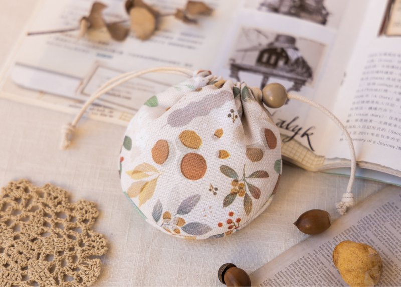 [Autumn Fruit-Small Round Bundle Pocket] Small Item Storage/Universal Bag - Drawstring Bags - Polyester Khaki