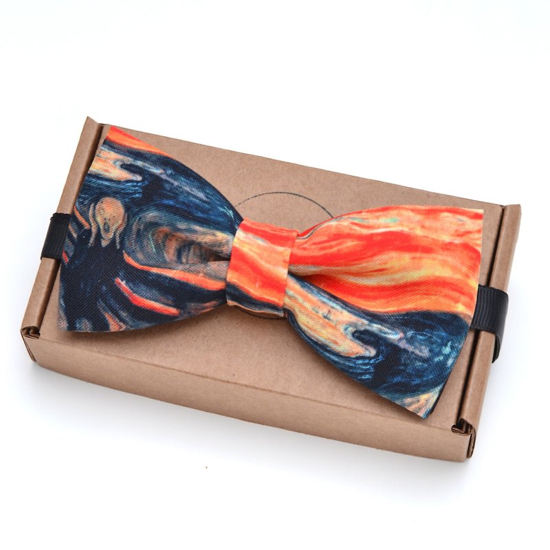 Skrik bow tie Edvard Munch, bright bow tie for men, orange bow tie