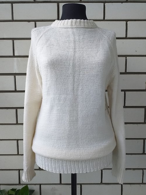 OlyaRakovaClothes 白色手工針織羊毛毛衣/白色中性羊毛針織套頭衫