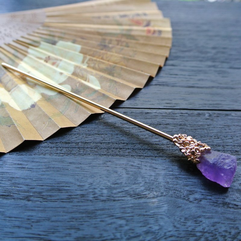 【Mohuige】Amethyst Hairpin - Hair Accessories - Copper & Brass Purple