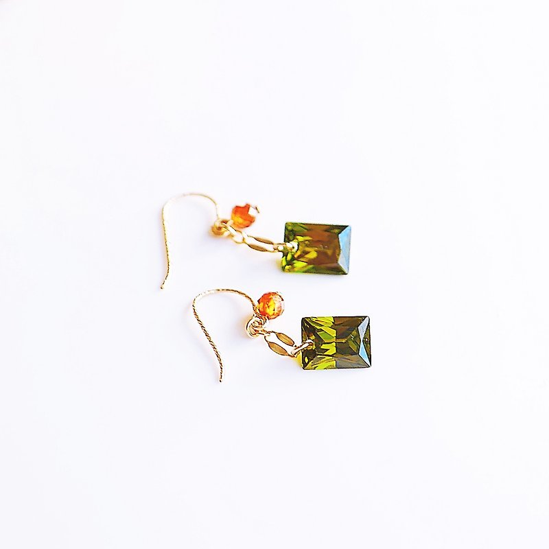 Light Jewelry Olive Green Rectangular Zircon Stone Crystal - Earrings & Clip-ons - Glass Green