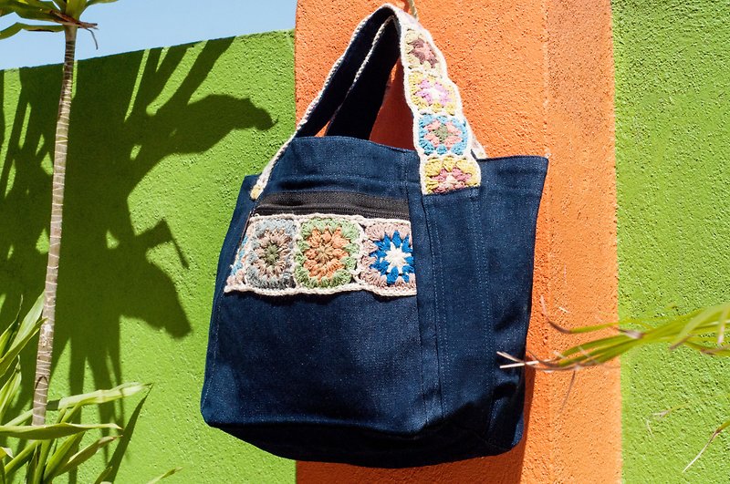 Flower crocheted light bag / handbag / travel bag / tote bag / shopping bag - Nordic wind flower forest - Handbags & Totes - Cotton & Hemp Multicolor