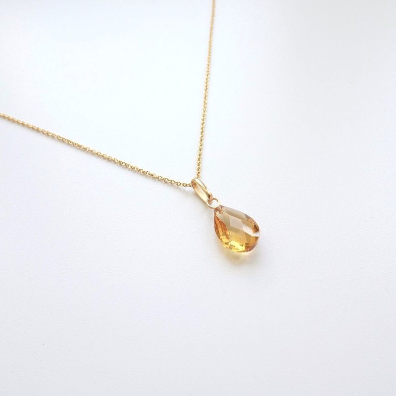 Natural Fine Citrine Faceted Teardrop 14K Solid Gold Pendant | 14KGF Chain - สร้อยคอ - เครื่องประดับพลอย สีเหลือง