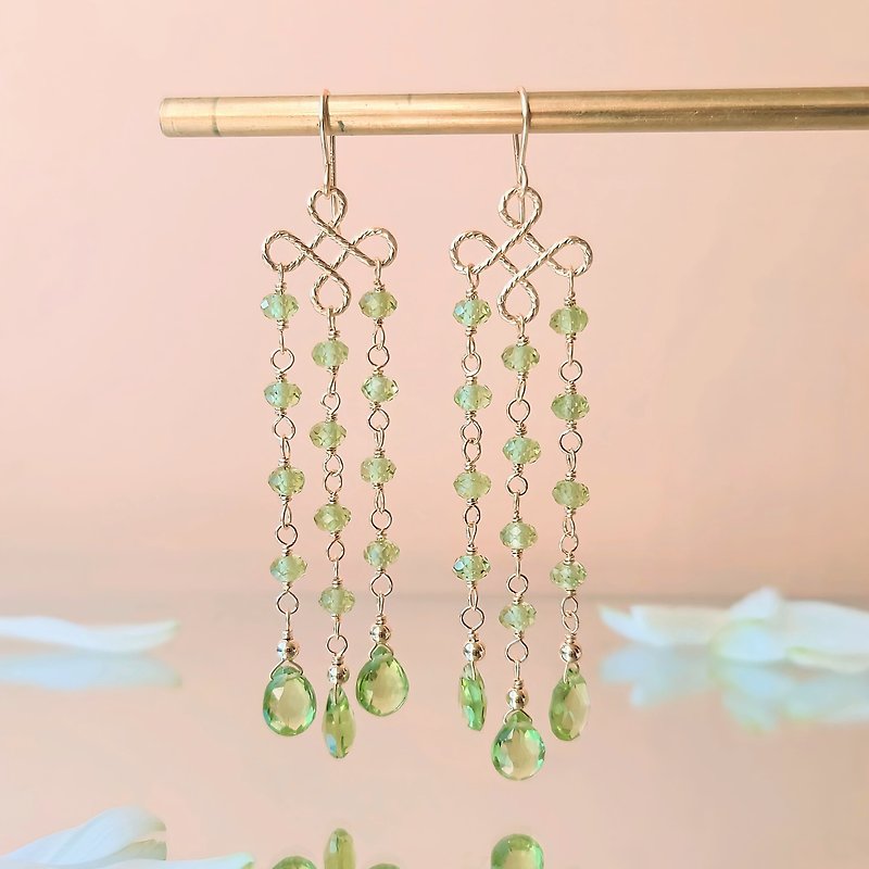 14kgf Actual Clip-On can be changed August birthstone peridot chandelier earrings natural stone amulet - Earrings & Clip-ons - Gemstone Green