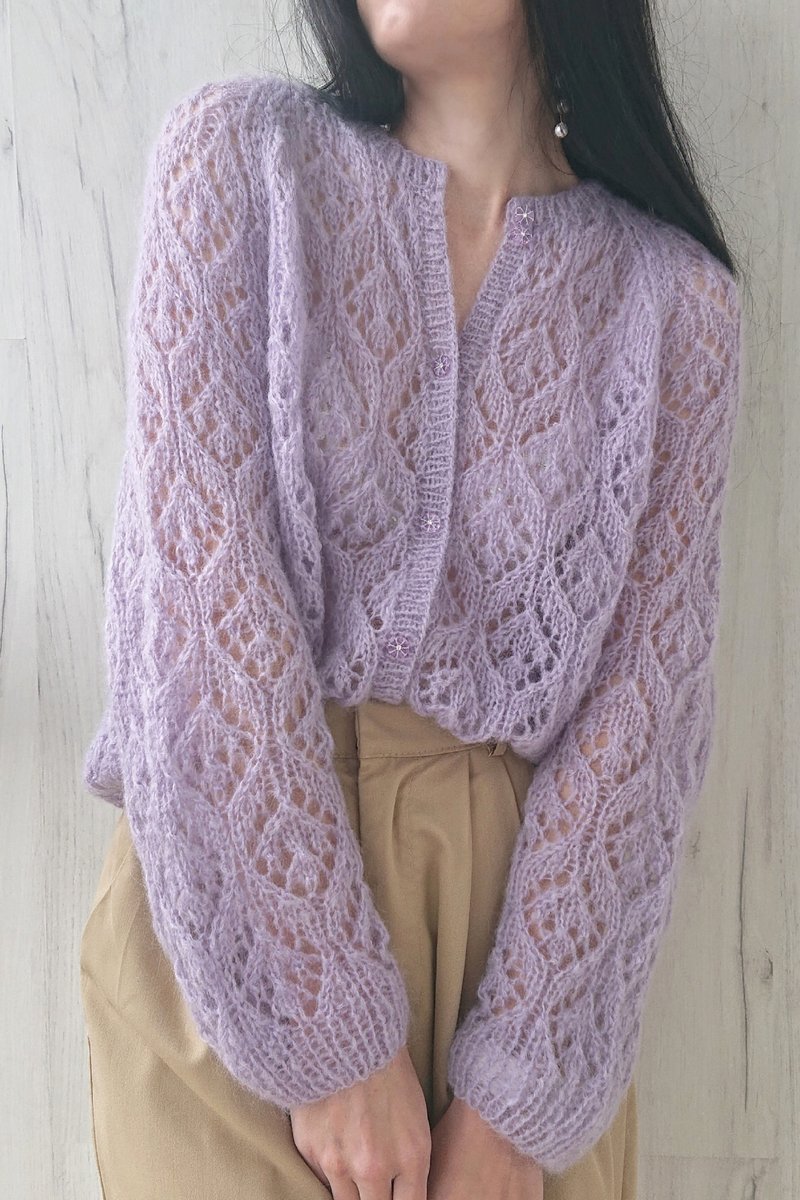 Mohair sweater Lace blouse Hand knit cardigan - 女毛衣/針織衫 - 羊毛 
