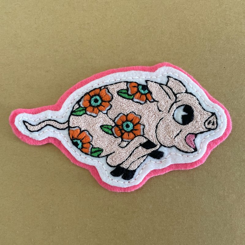 Sailor Jerry Running Pig Flower Embroidery Patch - Other - Thread Pink